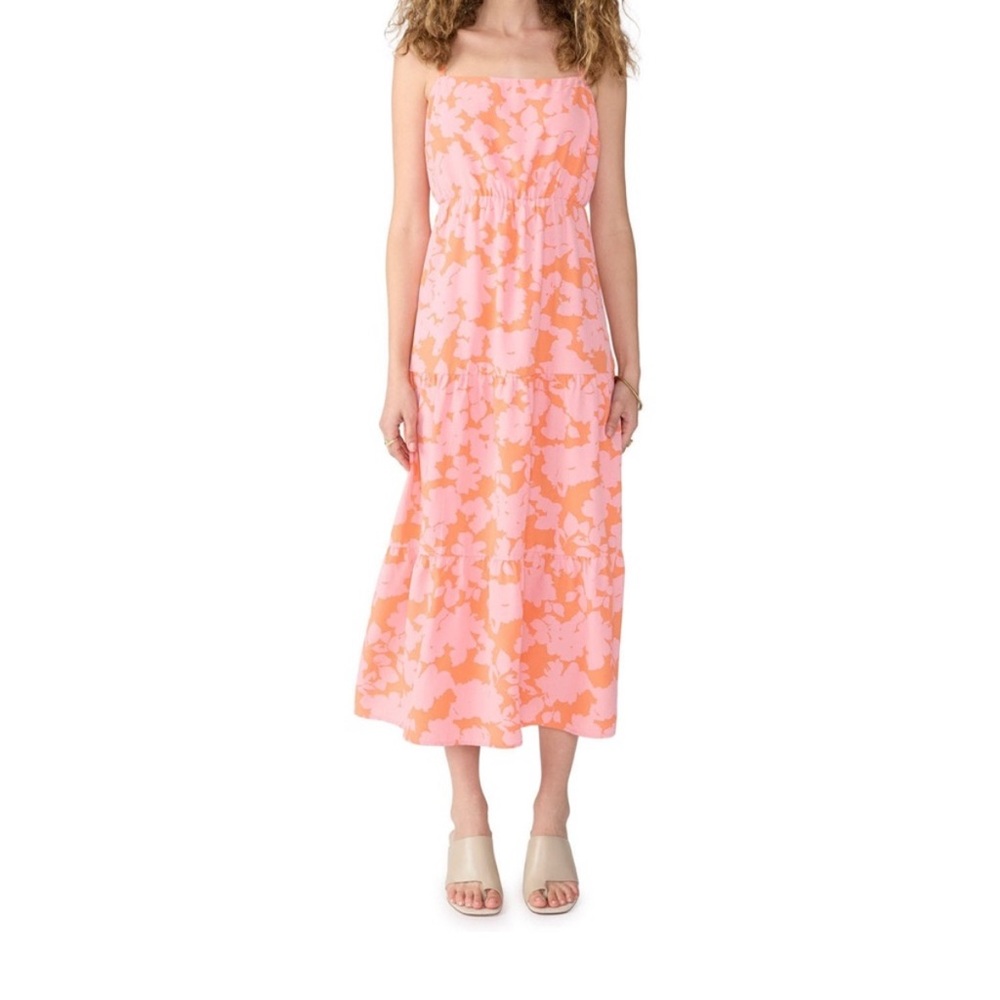 Pink and Orange Sleeveless Halter Maxi Dress